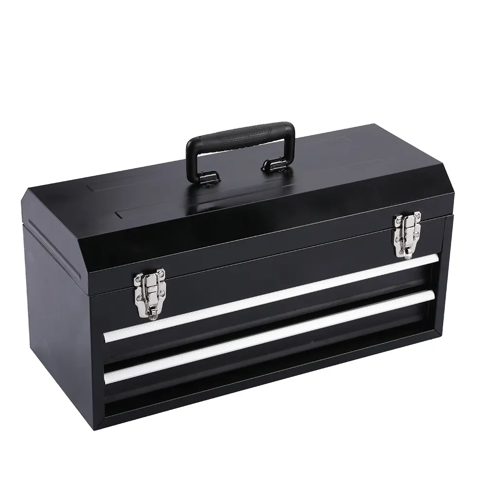 Black and silver colour option of the two drawer metal toolbox