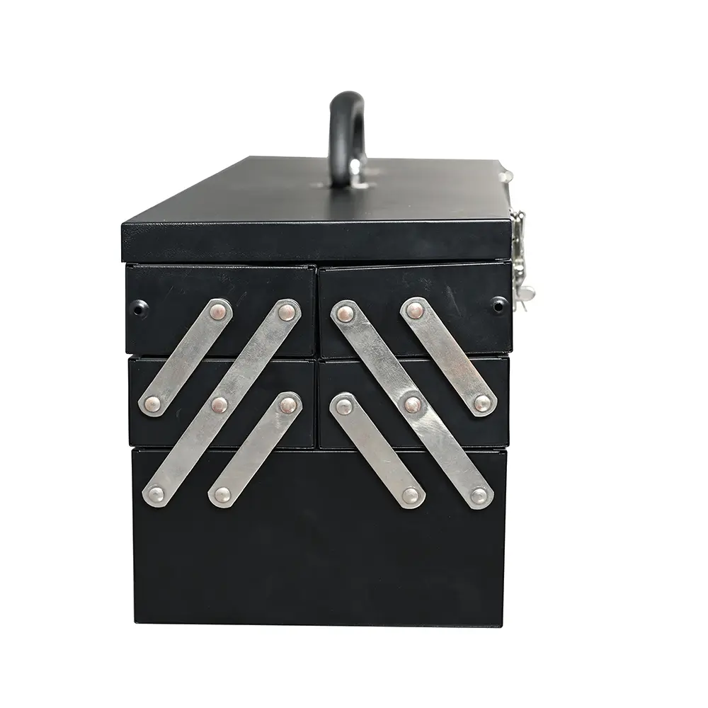 Side view showing the cantilever toolbox linkage