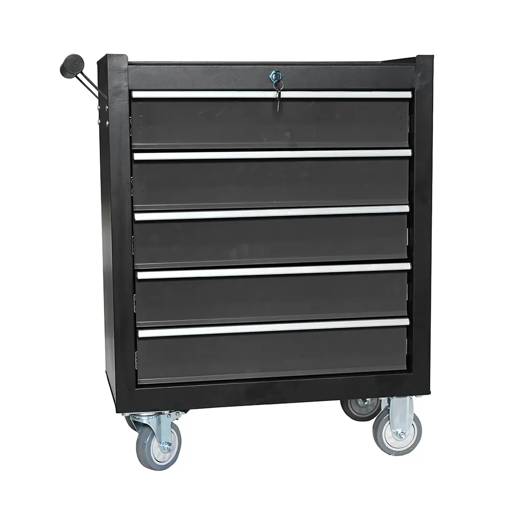 Black Multi-Function Large Roller Storage Mobile Tool Cabinet Trolley with 5 Drawers