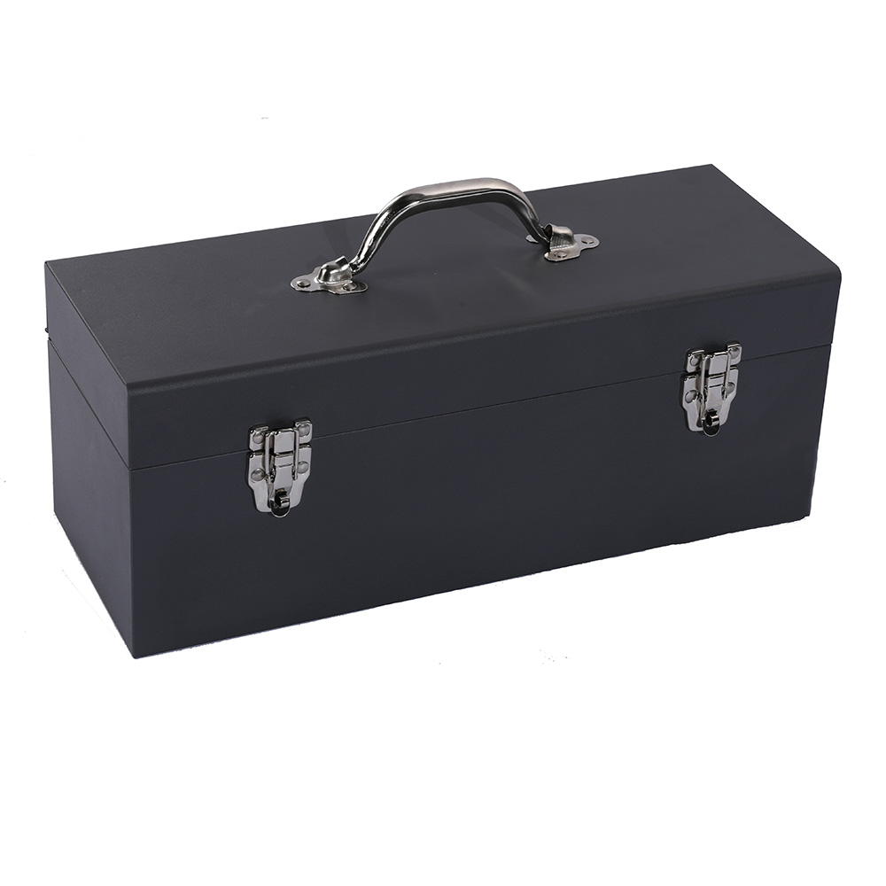 Steel toolbox with carrying handle and two front latches