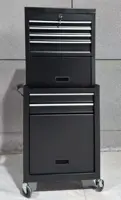 Narrow three piece tool chest and rolling cabinet set with drawer storage