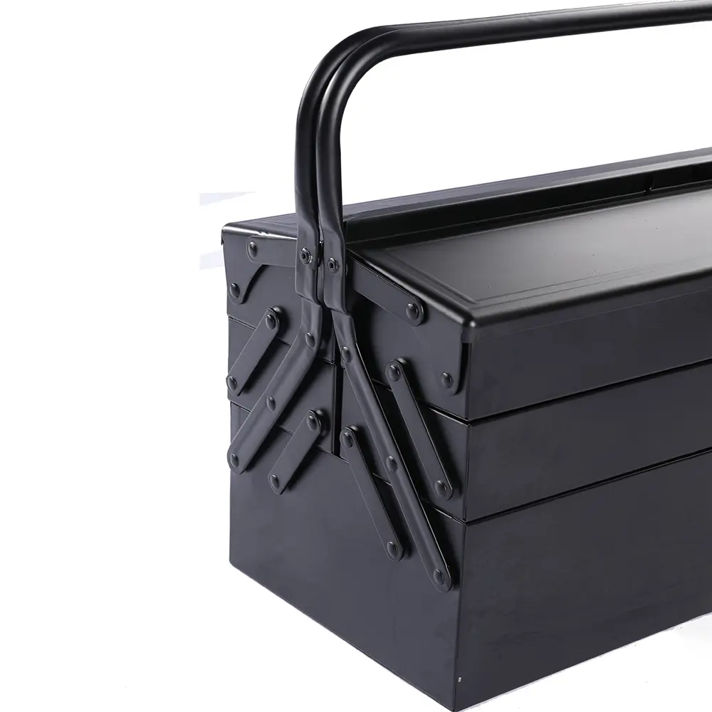 Linkage and handle detail of the black cantilever toolbox