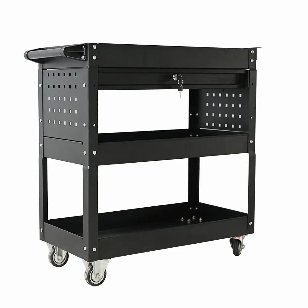 Rolling Tool Cabinet Trolley With Handle And Drawer For Mechanic Heavy Duty Storehouse Garage
