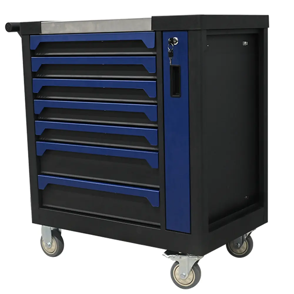 Blue seven drawer rolling tool cabinet with side storage by Zhejiang Dingda