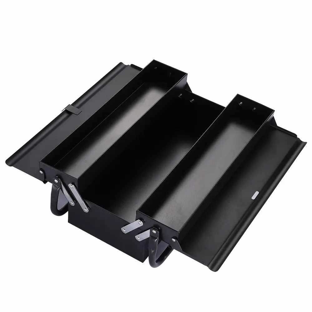 Alternate angle of the open three tray cantilever toolbox