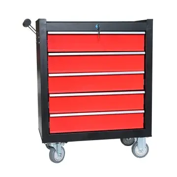 China Factory Suppliers Black & Red Multi-Function Rolling Tool Cabinet Trolley with 5 Drawers for Garage Storage